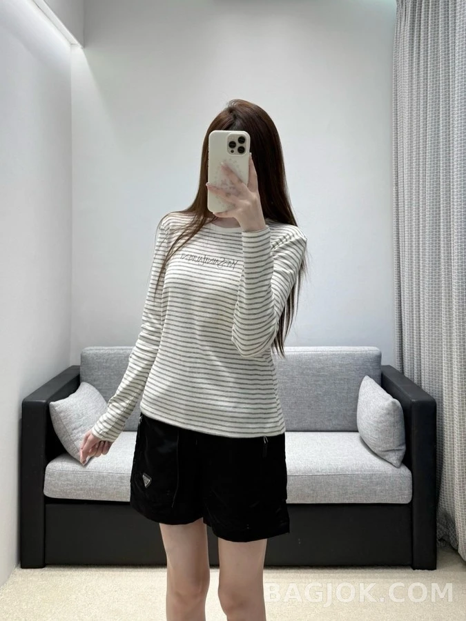 디올 디올 스트라이프 자수 긴팔 티셔츠 상세 이미지