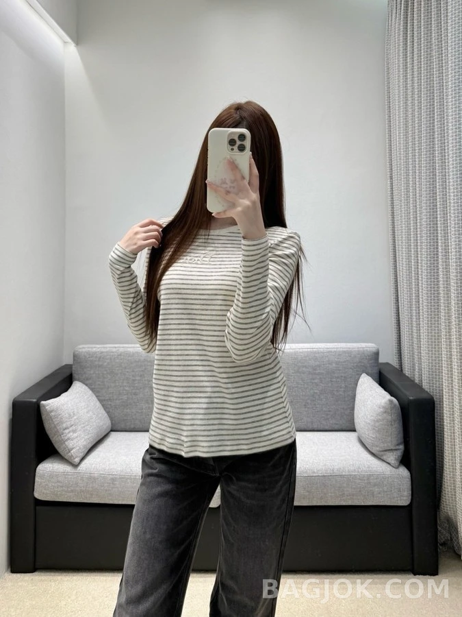 디올 디올 스트라이프 자수 긴팔 티셔츠 상세 이미지