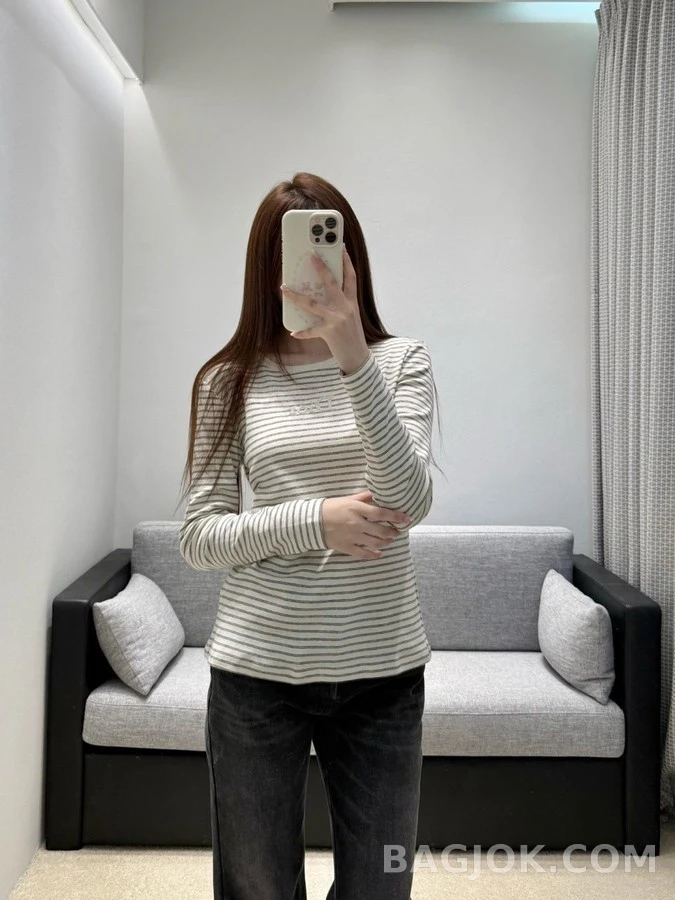 디올 디올 스트라이프 자수 긴팔 티셔츠 상세 이미지