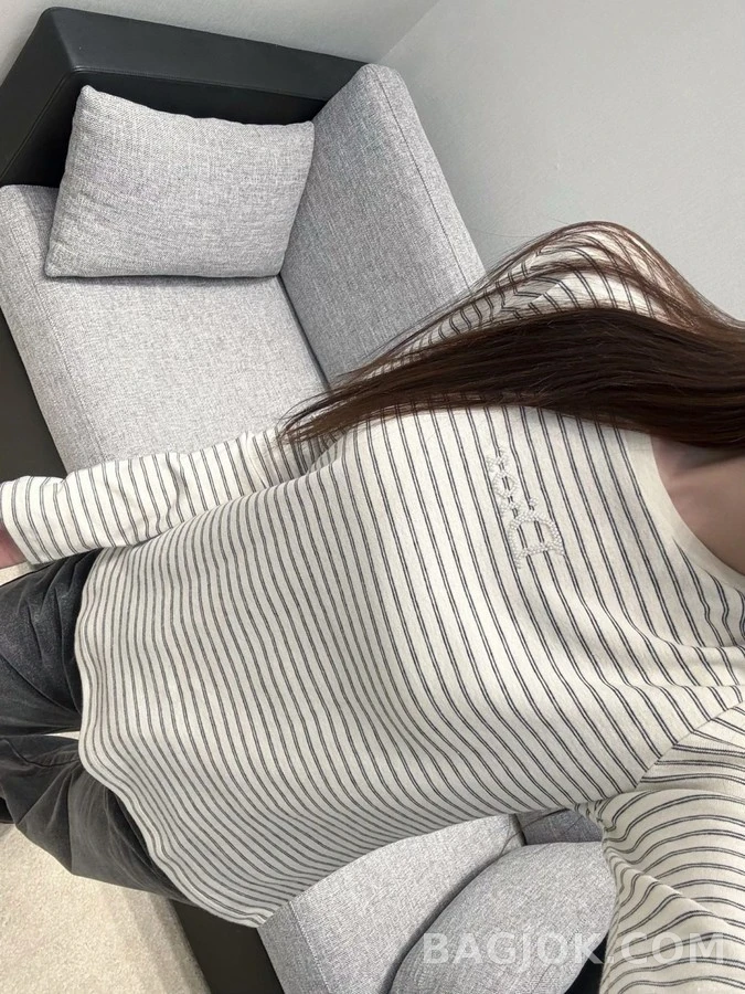 디올 디올 스트라이프 자수 긴팔 티셔츠 상세 이미지