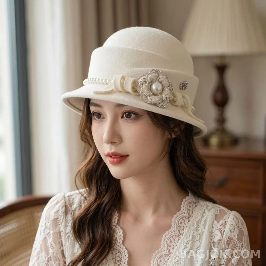 샤넬 샤넬 까멜리아 펄 캐시미어 모자 상세 이미지