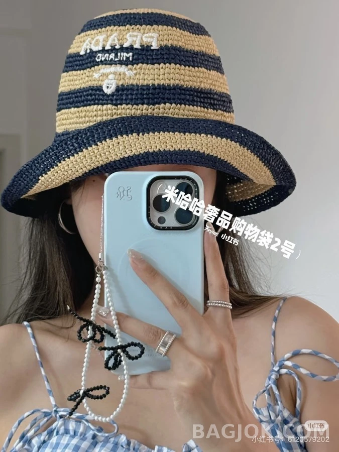 프라다 프라다 라피아 스트라이프 버킷햇 상세 이미지