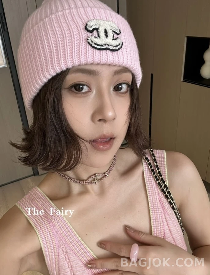 샤넬 샤넬 로고 니트 비니 핑크 상세 이미지