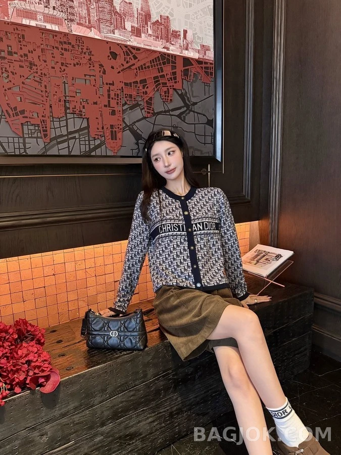 디올 디올 오블리크 패턴 레터링 가디건 상세 이미지