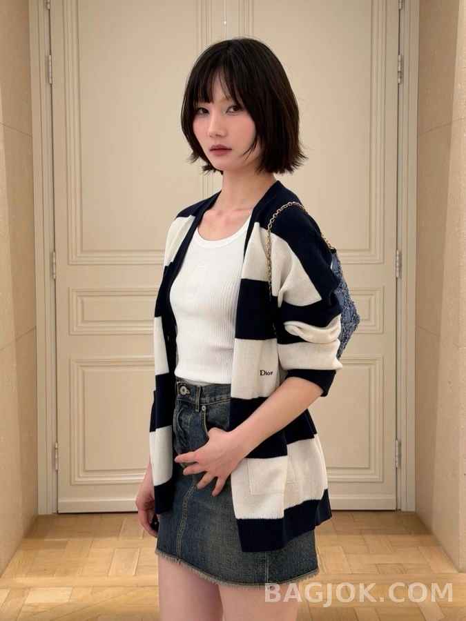 디올 디올 와이드 스트라이프 V넥 캐시미어 가디건 상세 이미지