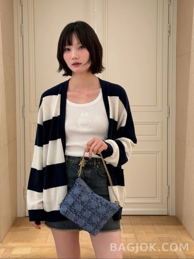 디올 디올 와이드 스트라이프 V넥 캐시미어 가디건 상세 이미지