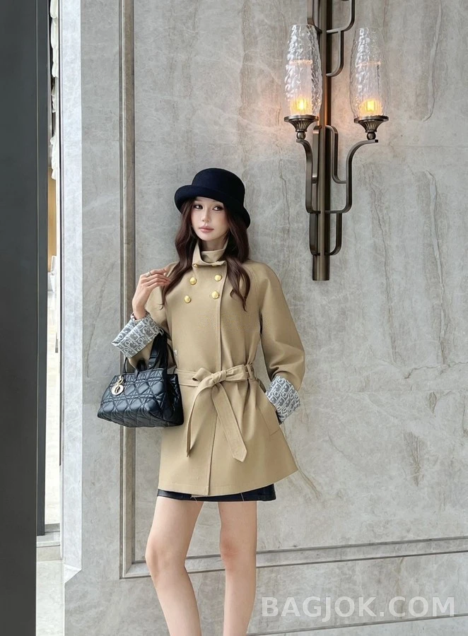 디올 디올 입깃 더블 브레스트 벨티드 코트 상세 이미지