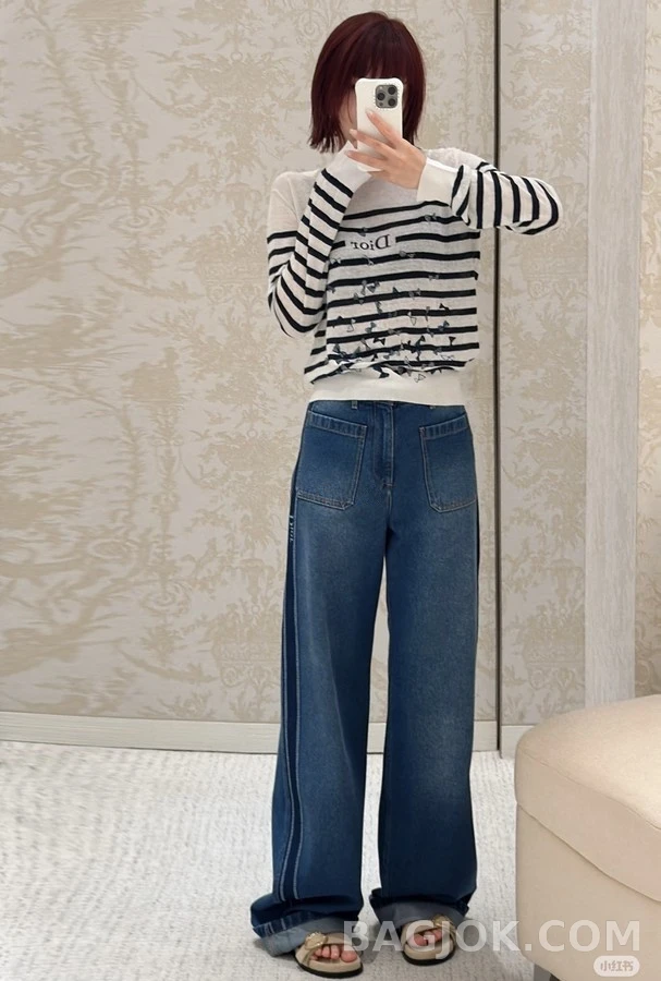 디올 디올 측면 로고 와이드 데님 팬츠 상세 이미지