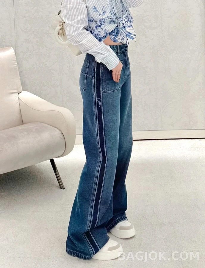 디올 디올 측면 로고 와이드 데님 팬츠 상세 이미지