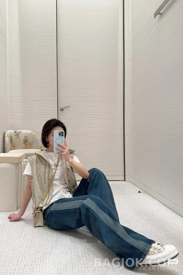 디올 디올 측면 스트라이프 와이드 데님 팬츠 상세 이미지