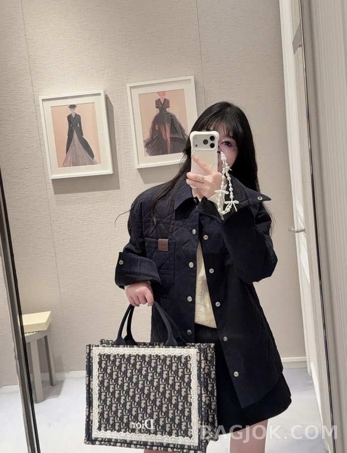 디올 디올 카나쥬 레더 패치 퀼팅 자켓 상세 이미지