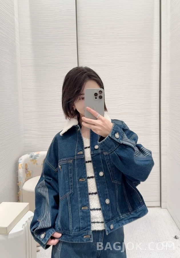 디올 디올 탈부착 퍼 칼라 데님 자켓 상세 이미지