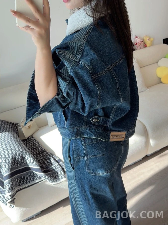 디올 디올 탈부착 퍼 칼라 데님 자켓 상세 이미지