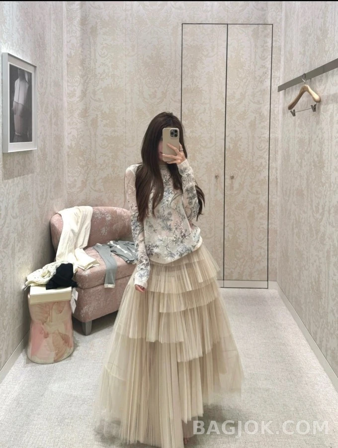디올 디올 티어드 플리츠 망사 스커트 상세 이미지