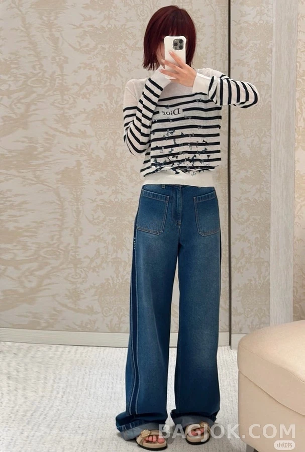 디올 디올 포켓 배색 레터링 와이드 데님 팬츠 상세 이미지