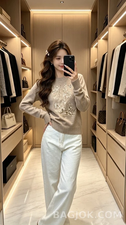 디올 디올 플라워 나비 자수 라운드넥 니트 상세 이미지