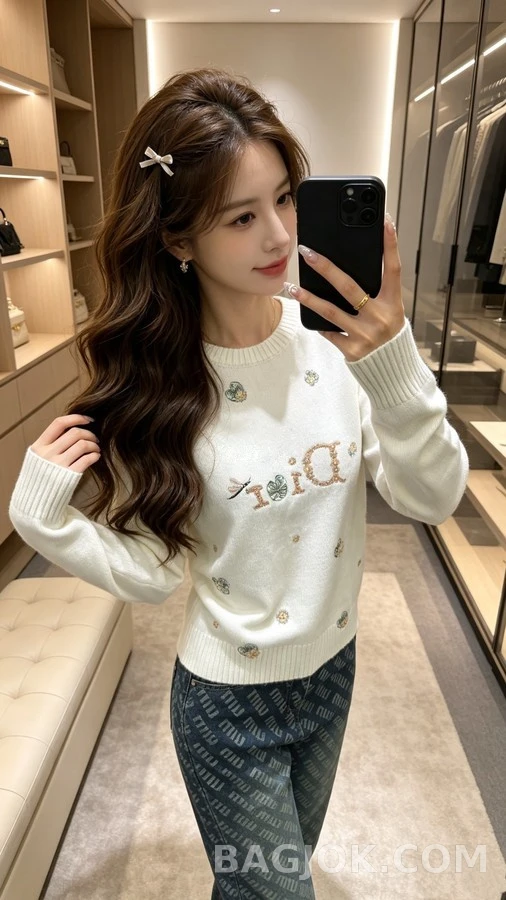 디올 디올 플라워 드래곤플라이 자수 니트 상세 이미지