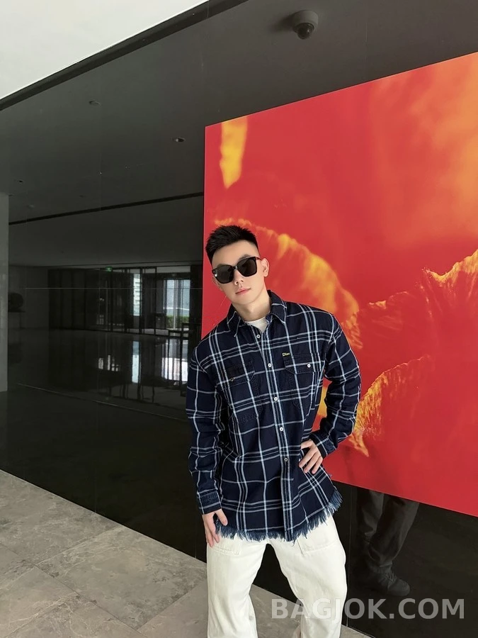 디올 디올 자수 유수 체크 셔츠 상세 이미지