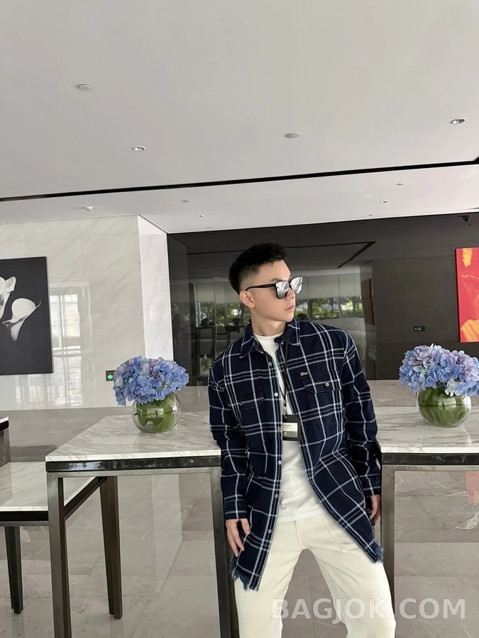 디올 디올 자수 유수 체크 셔츠 상세 이미지