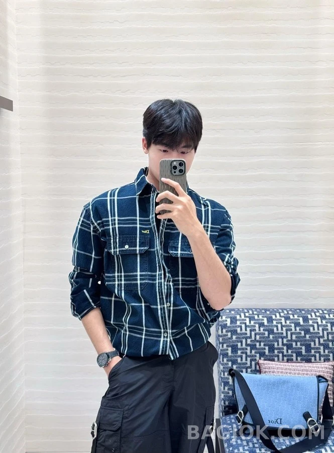 디올 디올 자수 유수 체크 셔츠 상세 이미지