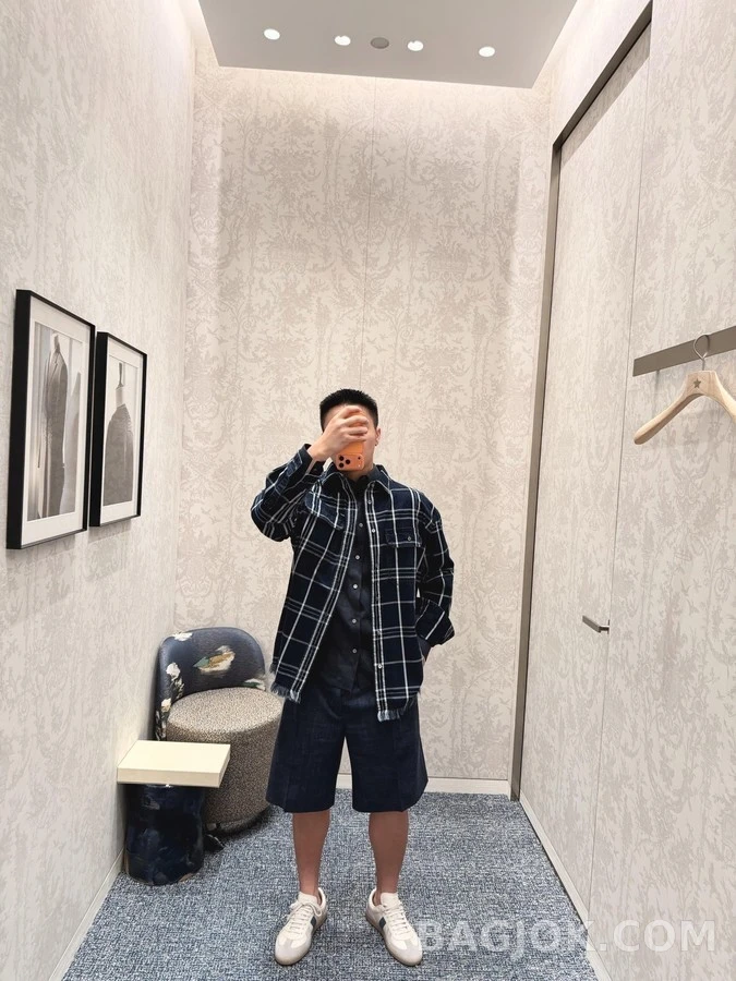 디올 디올 자수 유수 체크 셔츠 상세 이미지