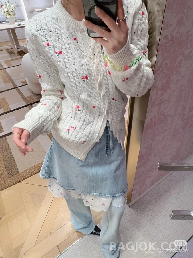 디올 디올 플라워 자수 꽈배기 가디건 상세 이미지