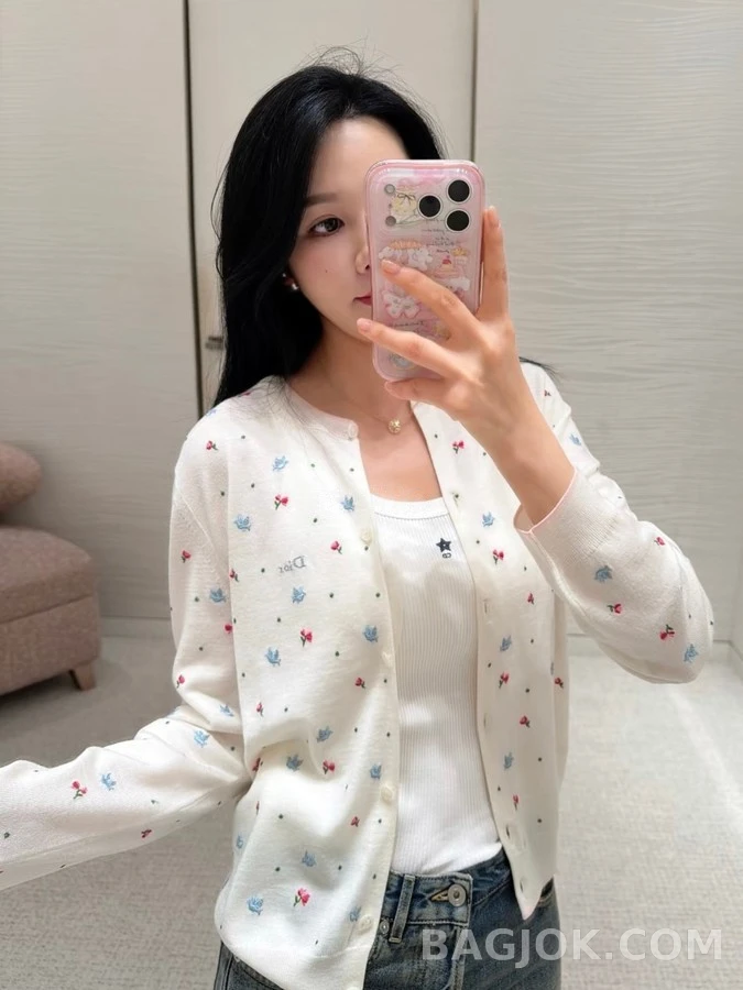 디올 디올 플라워 자수 라운드넥 가디건 상세 이미지