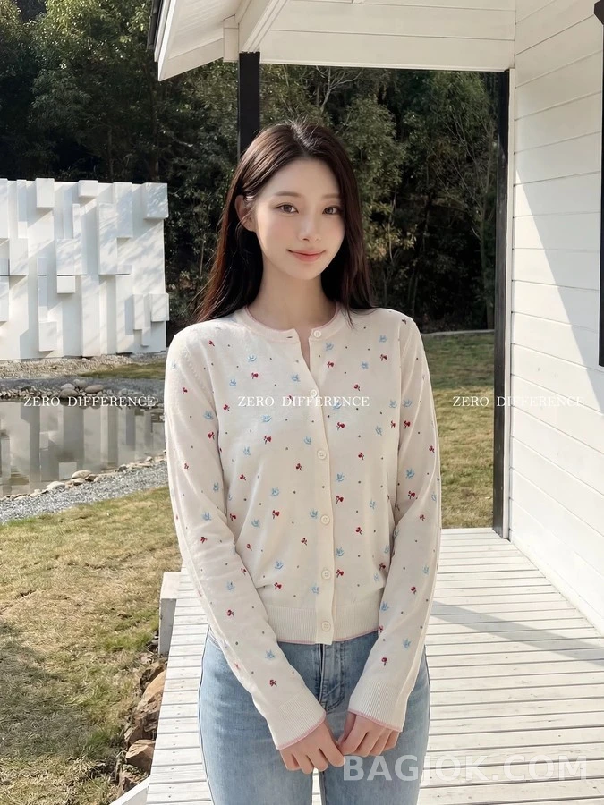 디올 디올 플라워 자수 라운드넥 가디건 상세 이미지