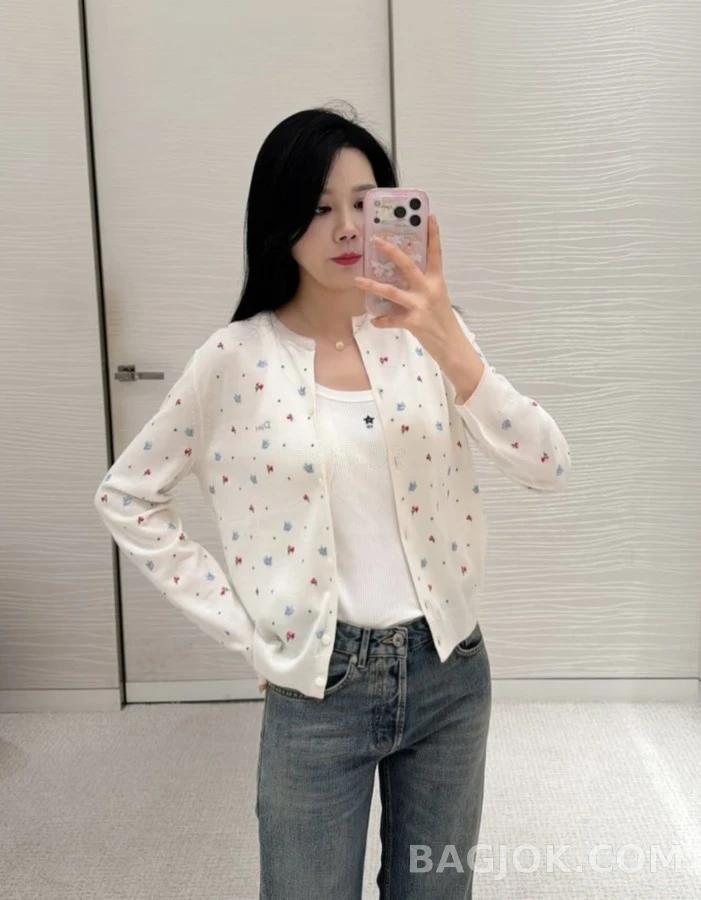 디올 디올 플라워 자수 라운드넥 가디건 상세 이미지