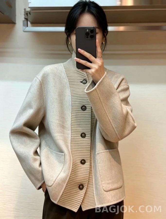 로로피아나 로로피아나 캐시미어 리브 카라 가디건 상세 이미지