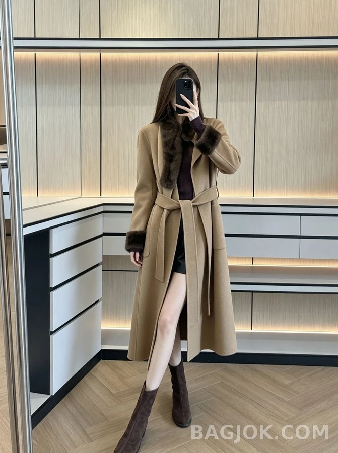 로로피아나 로로피아나 캐시미어 밍크 퍼 벨티드 코트 상세 이미지