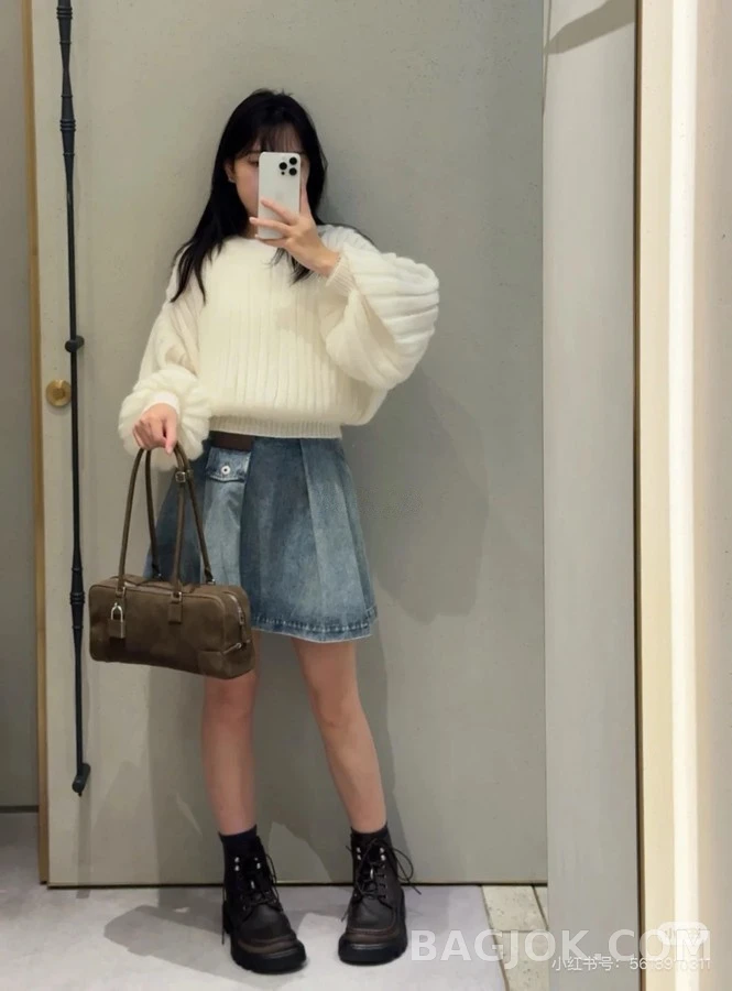 로에베 로에베 더블 압축 플리츠 데님 스커트 상세 이미지