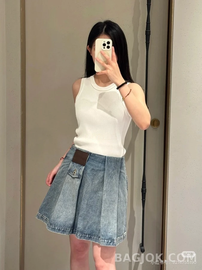로에베 로에베 더블 압축 플리츠 데님 스커트 상세 이미지