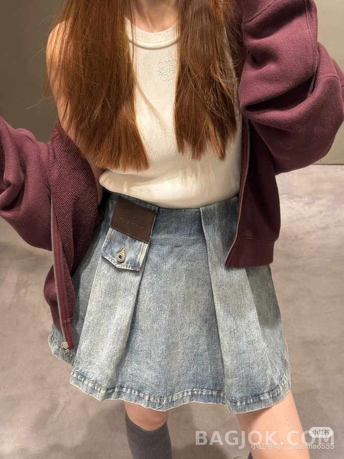 로에베 로에베 더블 압축 플리츠 데님 스커트 상세 이미지