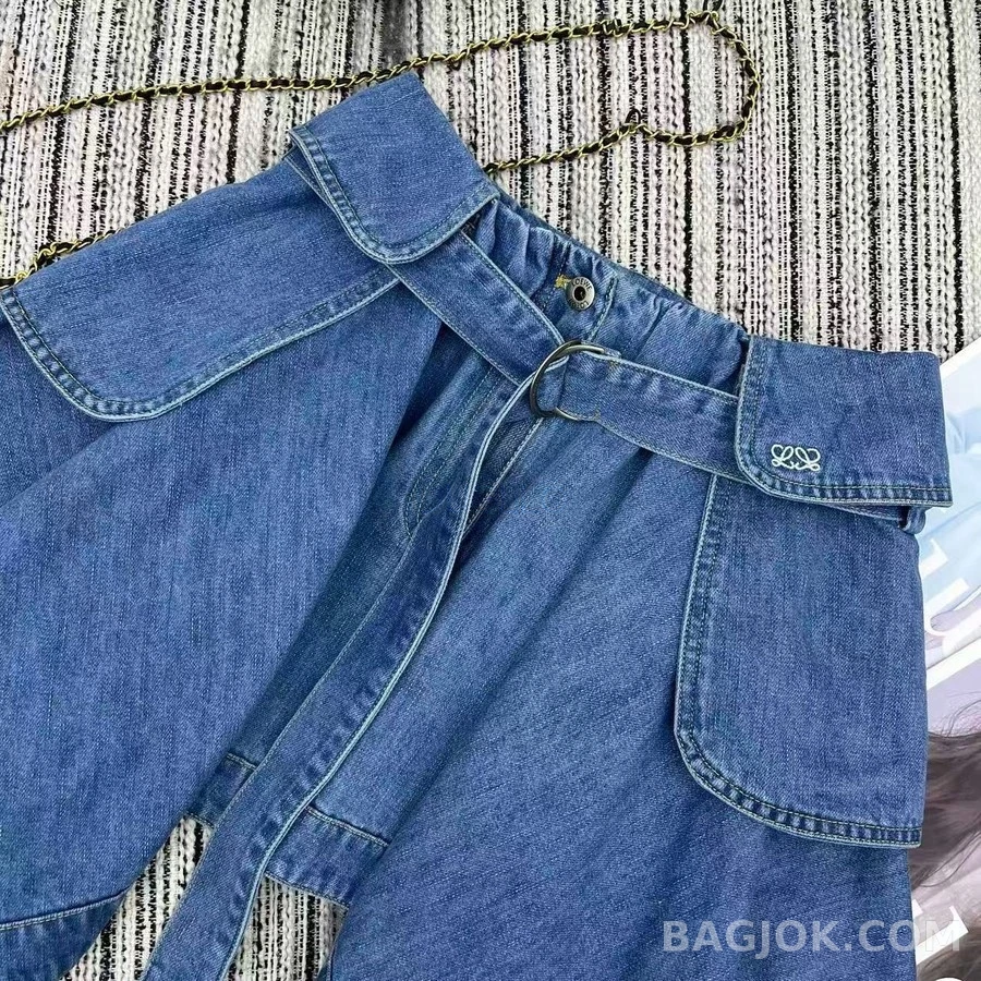 로에베 로에베 불규칙 헴 벨티드 데님 스커트 상세 이미지