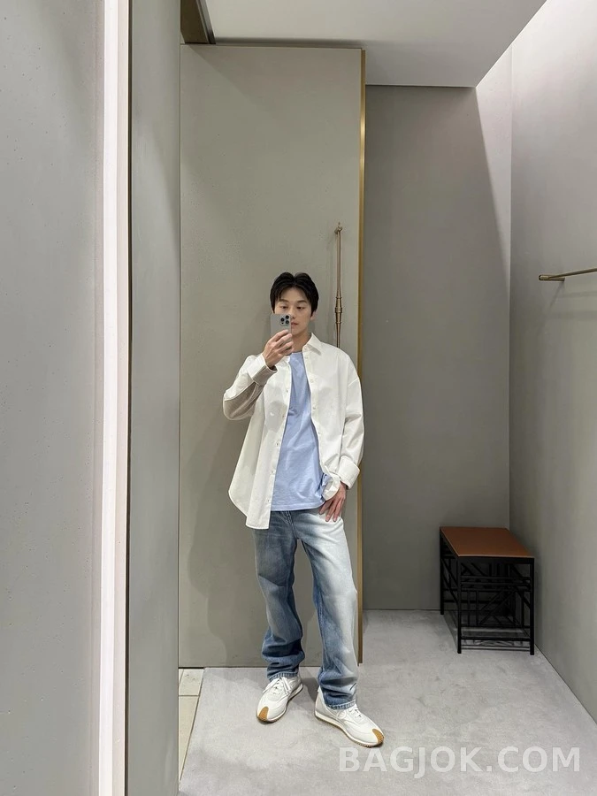 로에베 로에베 아나그램 배색 파이핑 셔츠 상세 이미지