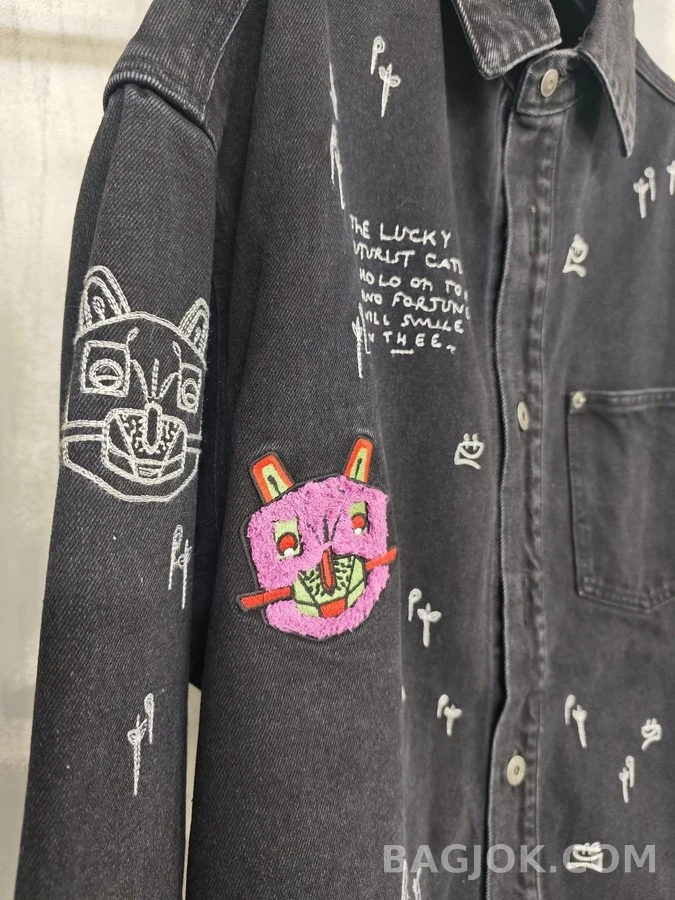 로에베 로에베 Louis Wain 고양이 자수 데님 셔츠 상세 이미지