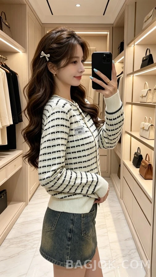 루이비통 루이비통 가로 체크 패턴 레터링 가디건 상세 이미지