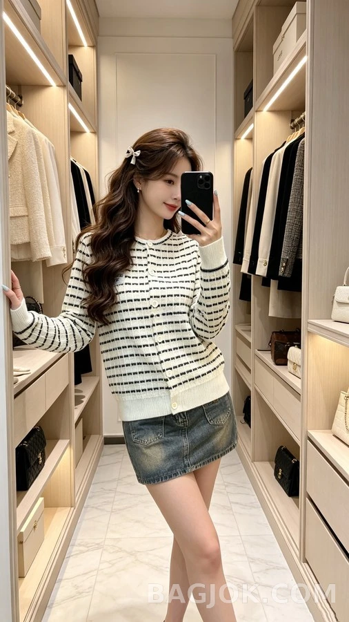 루이비통 루이비통 가로 체크 패턴 레터링 가디건 상세 이미지
