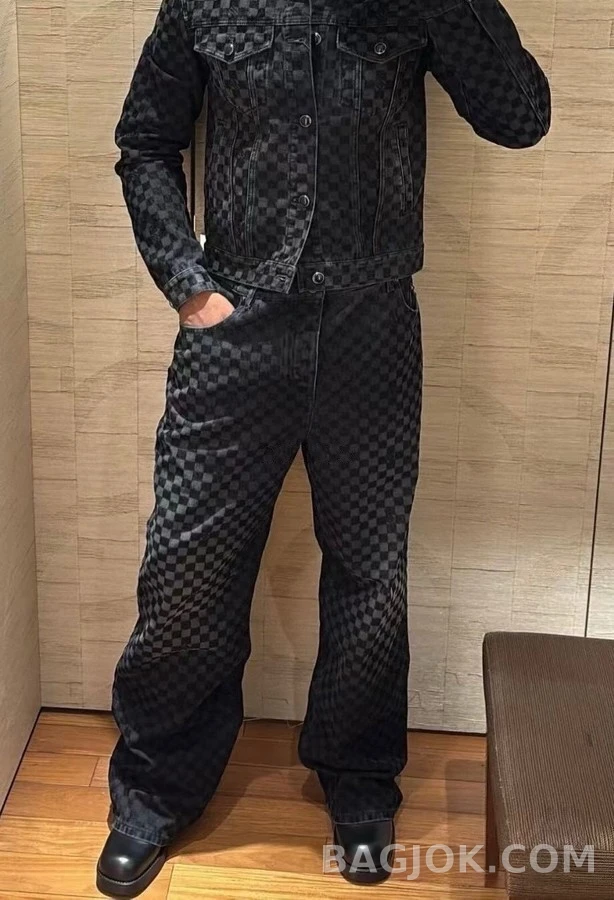 루이비통 루이비통 다미에 플록 와이드 데님 팬츠 상세 이미지
