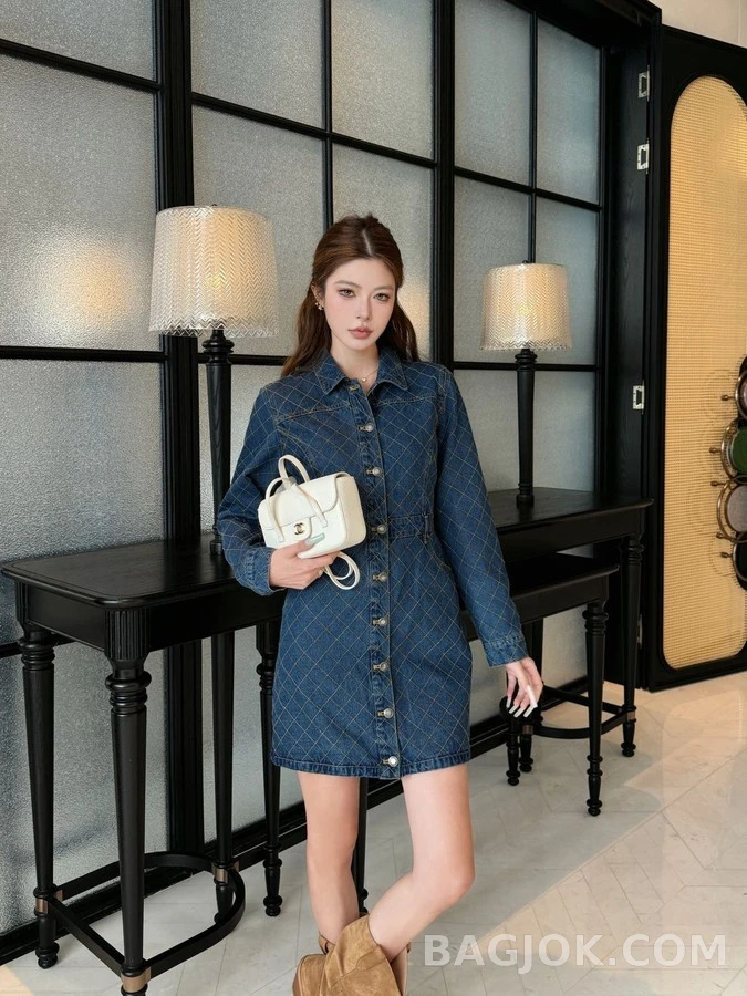 루이비통 루이비통 데님 퀼팅 버튼 원피스 상세 이미지