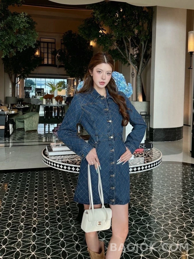 루이비통 루이비통 데님 퀼팅 버튼 원피스 상세 이미지