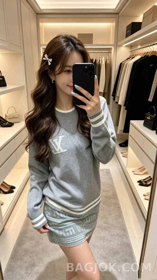 루이비통 루이비통 로고 스트라이프 라운드넥 니트 상세 이미지