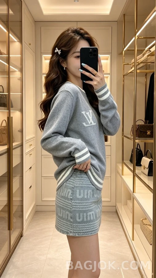 루이비통 루이비통 로고 스트라이프 라운드넥 니트 상세 이미지