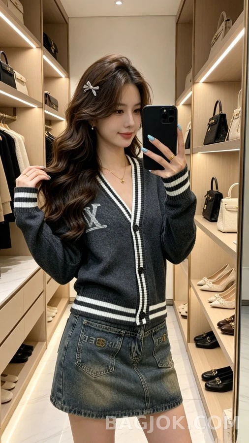 루이비통 루이비통 로고 스트라이프 브이넥 가디건 상세 이미지