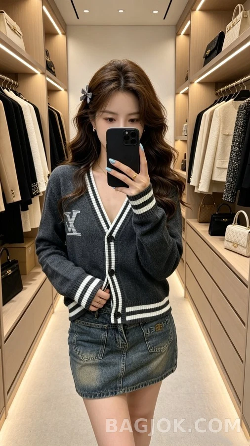 루이비통 루이비통 로고 스트라이프 브이넥 가디건 상세 이미지