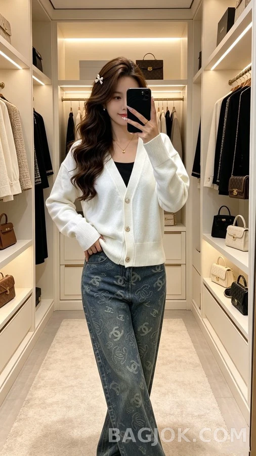 루이비통 루이비통 로고 자수 브이넥 가디건 상세 이미지