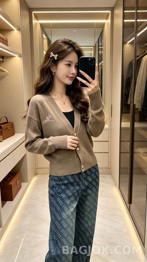 루이비통 루이비통 로고 자수 V넥 가디건 상세 이미지
