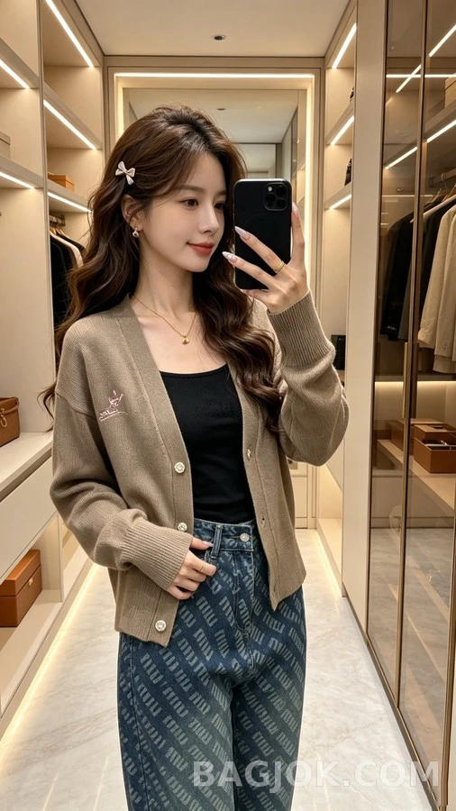 루이비통 루이비통 로고 자수 V넥 가디건 상세 이미지