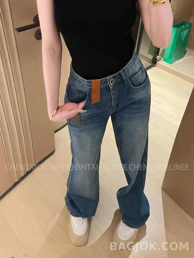 루이비통 루이비통 모노그램 가죽 패치 데님 팬츠 상세 이미지
